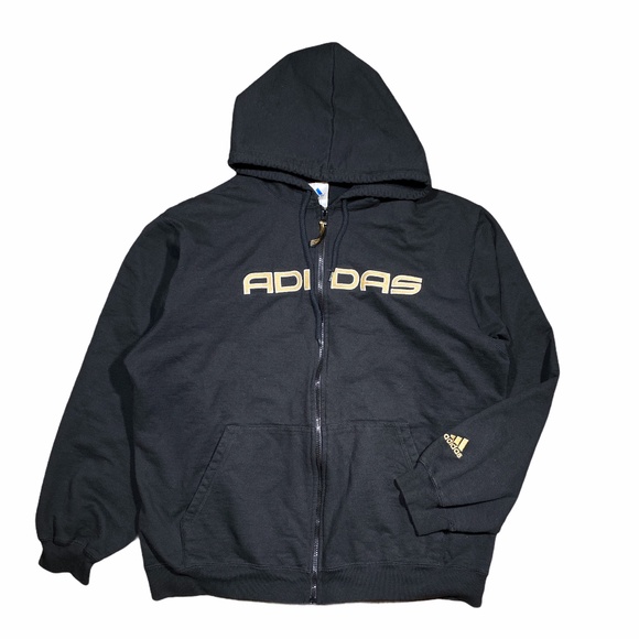 adidas Other - Vintage 00s Adidas Spellout Black Gold Hoodie Zip